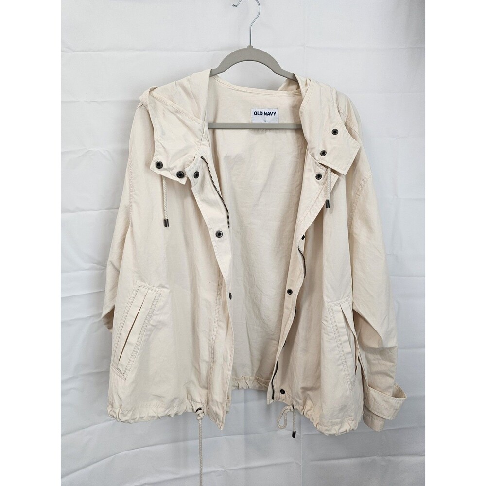 Women’s Old Navy Cotton Blend Utility Zip Jacket Howlite Cream Hoodie Size: XL